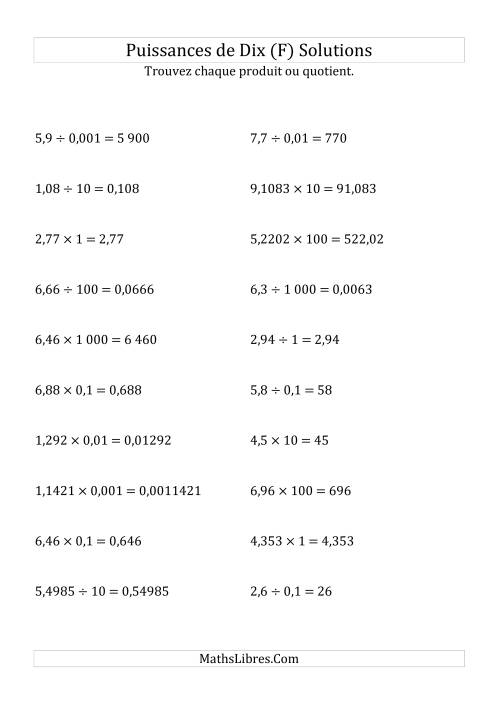 Multiplication et division de nombres décimaux par puissances de dix (forme standard) (F) page 2