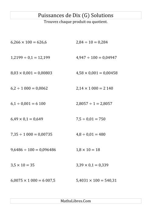 Multiplication et division de nombres décimaux par puissances de dix (forme standard) (G) page 2