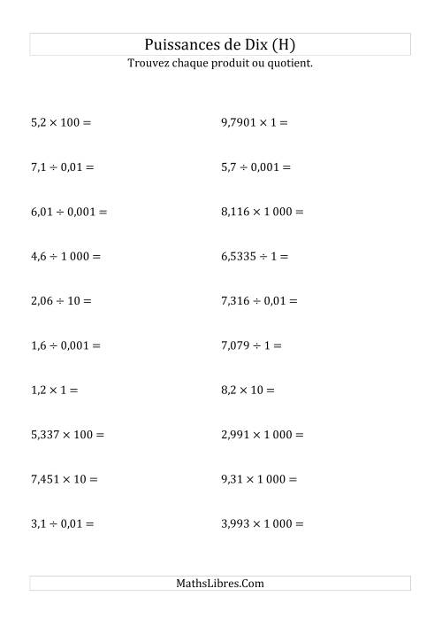 Multiplication et division de nombres décimaux par puissances de dix (forme standard) (H)