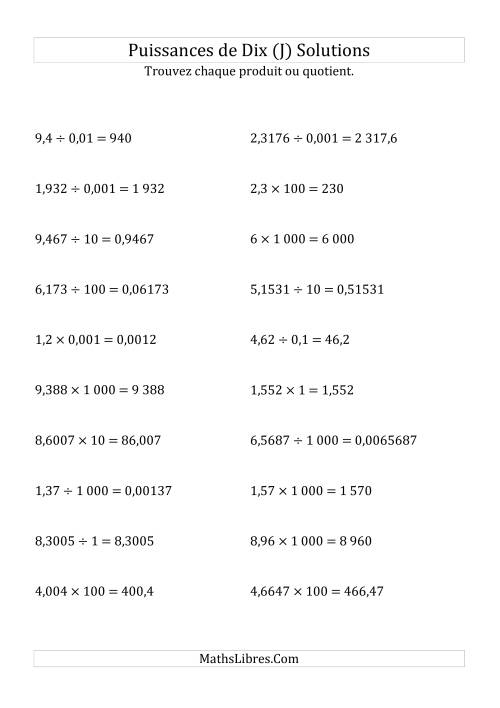 Multiplication et division de nombres décimaux par puissances de dix (forme standard) (J) page 2