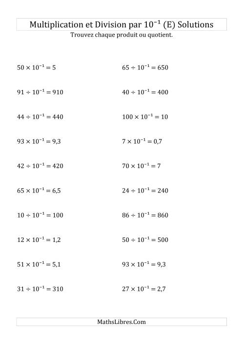 Multiplication et division de nombres entiers par 10<sup>-1</sup> (E) page 2