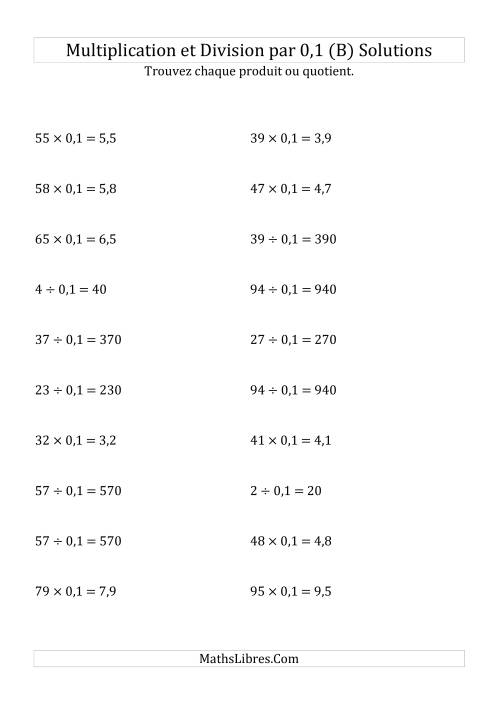 Multiplication et division de nombres entiers par 0,1 (B) page 2