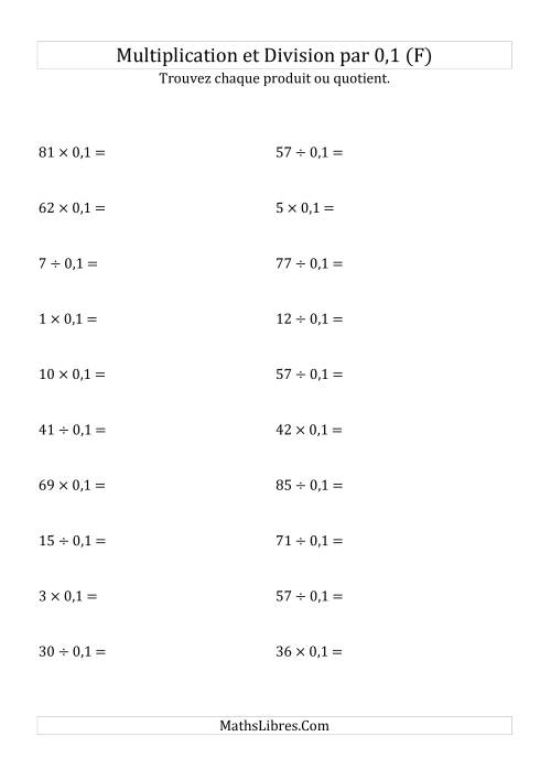 Multiplication et division de nombres entiers par 0,1 (F)
