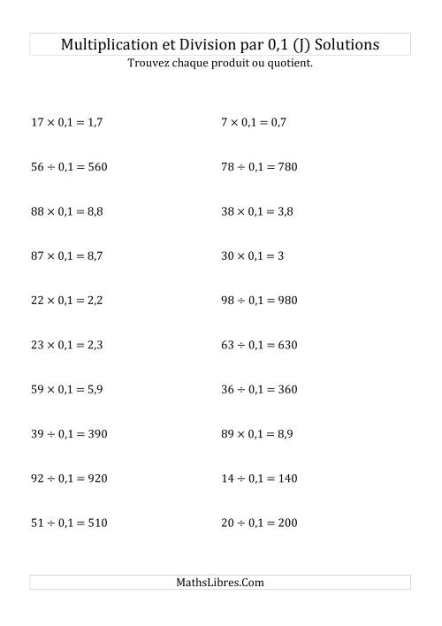 Multiplication et division de nombres entiers par 0,1 (J) page 2