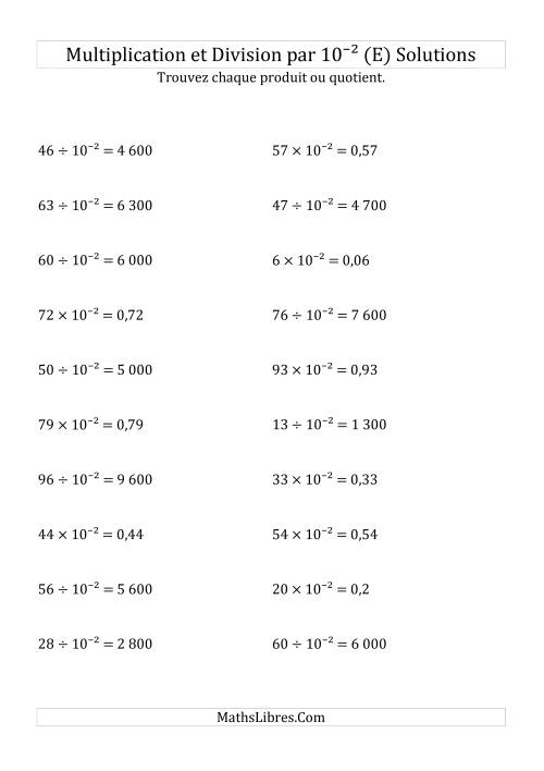Multiplication et division de nombres entiers par 10<sup>-2</sup> (E) page 2
