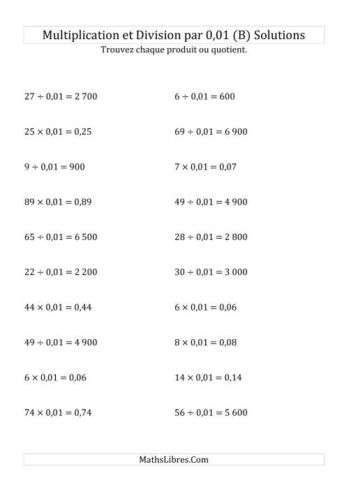 Multiplication et division de nombres entiers par 0,01 (B) page 2