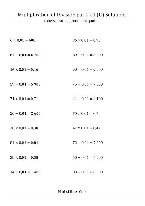 Multiplication et division de nombres entiers par 0,01 (C) page 2