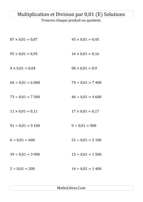 Multiplication et division de nombres entiers par 0,01 (E) page 2