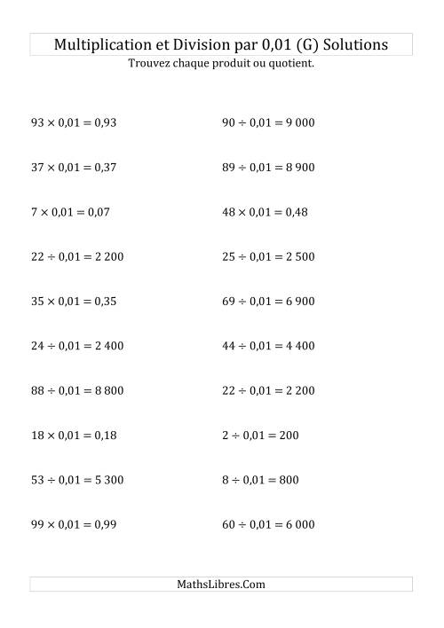 Multiplication et division de nombres entiers par 0,01 (G) page 2