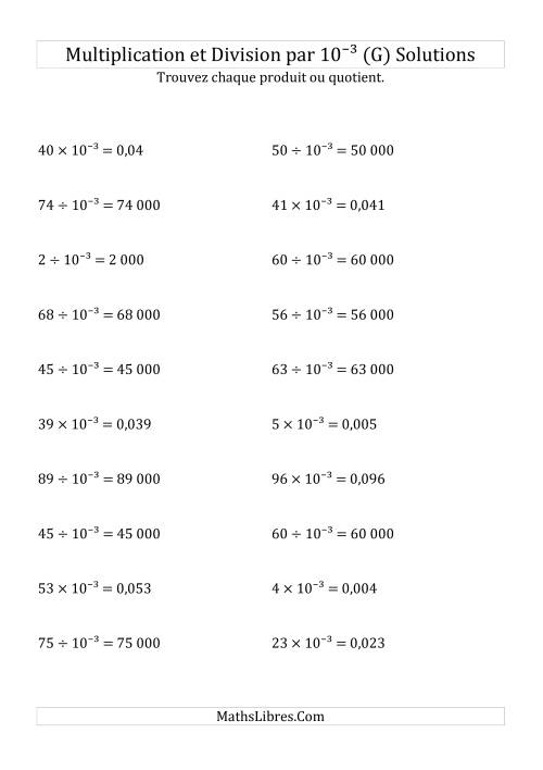 Multiplication et division de nombres entiers par 10<sup>-3</sup> (G) page 2