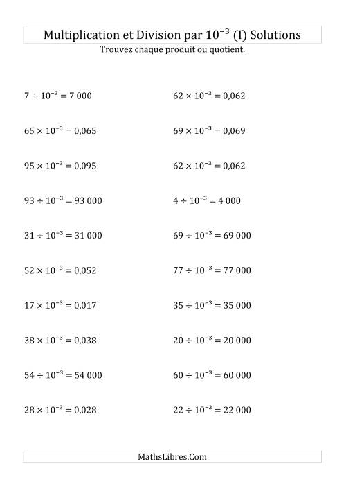 Multiplication et division de nombres entiers par 10<sup>-3</sup> (I) page 2