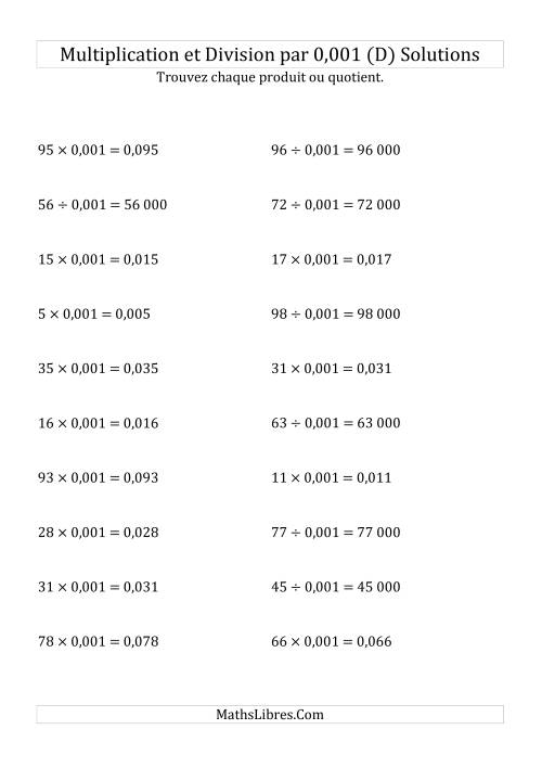 Multiplication et division de nombres entiers par 0,001 (D) page 2