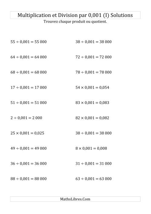 Multiplication et division de nombres entiers par 0,001 (I) page 2