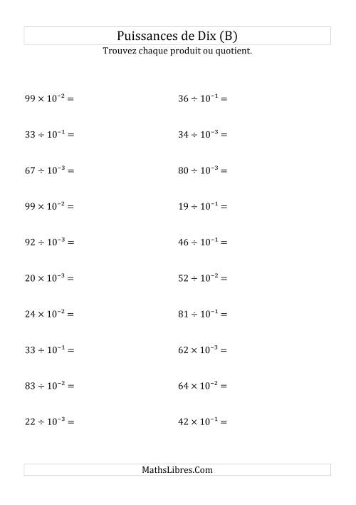 Multiplication et division de nombres entiers par puissances négatives de dix (forme exposant) (B)