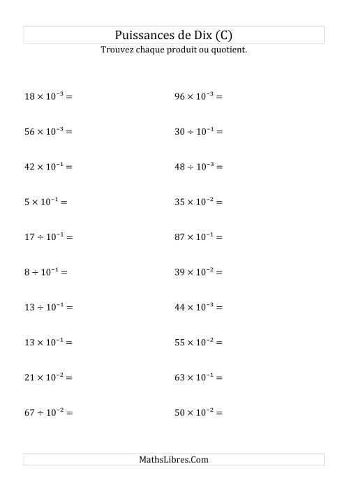 Multiplication et division de nombres entiers par puissances négatives de dix (forme exposant) (C)