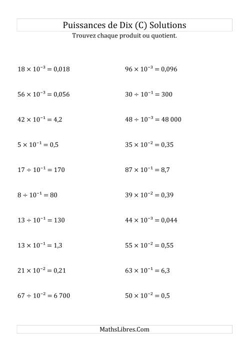 Multiplication et division de nombres entiers par puissances négatives de dix (forme exposant) (C) page 2