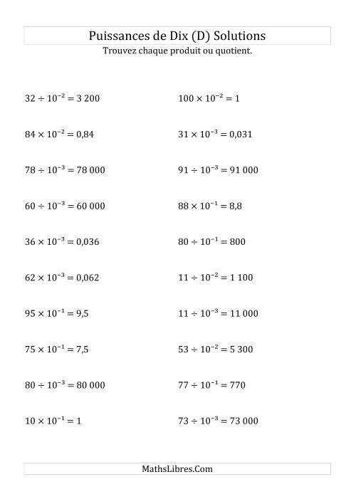 Multiplication et division de nombres entiers par puissances négatives de dix (forme exposant) (D) page 2