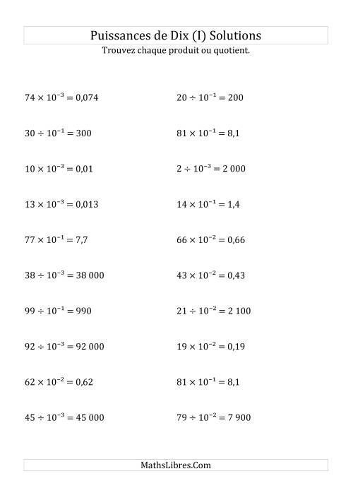 Multiplication et division de nombres entiers par puissances négatives de dix (forme exposant) (I) page 2