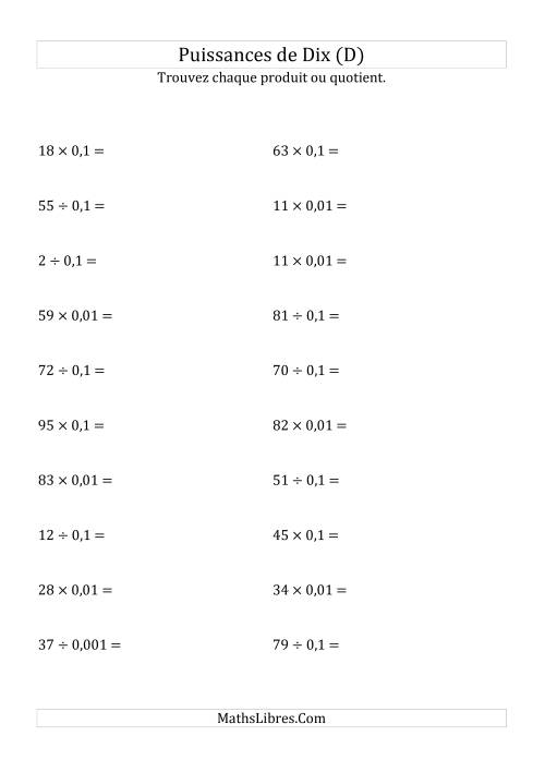 Multiplication et division de nombres entiers par puissances négatives de dix (forme standard) (D)
