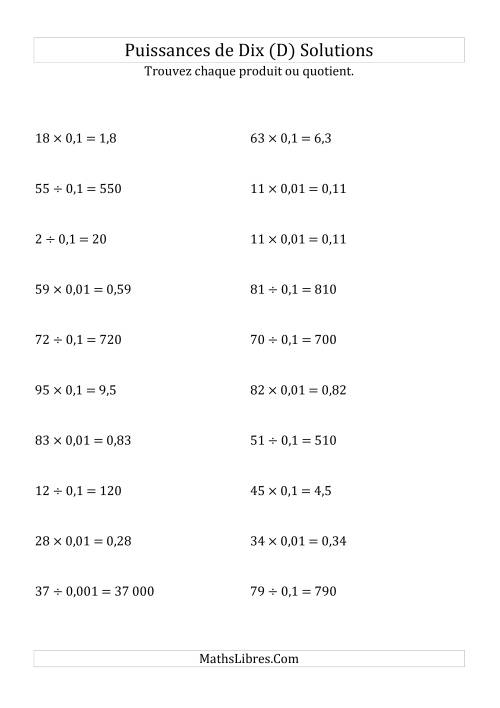 Multiplication et division de nombres entiers par puissances négatives de dix (forme standard) (D) page 2