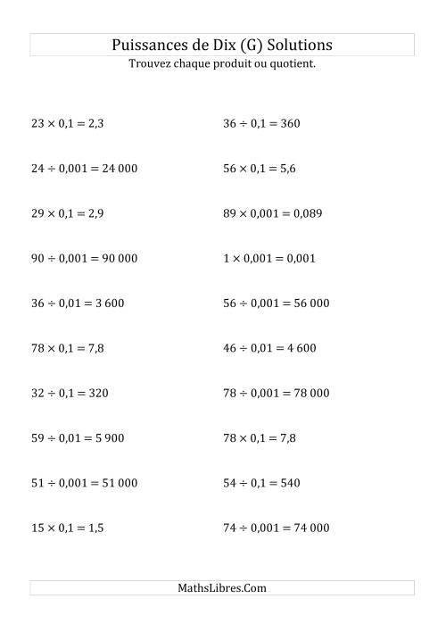 Multiplication et division de nombres entiers par puissances négatives de dix (forme standard) (G) page 2