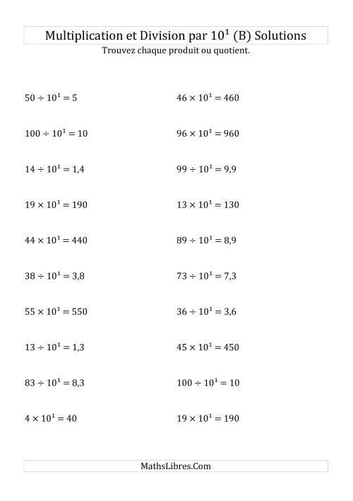 Multiplication et division de nombres entiers par 10<sup>1</sup> (B) page 2