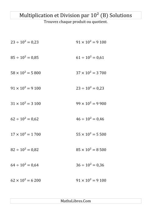 Multiplication et division de nombres entiers par 10<sup>2</sup> (B) page 2