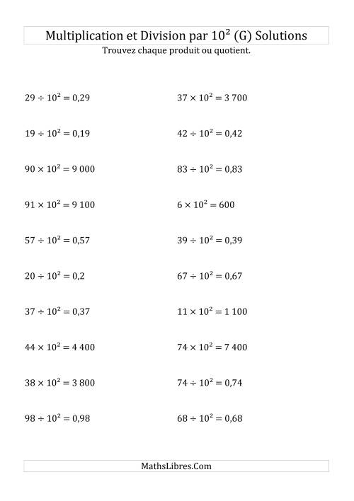 Multiplication et division de nombres entiers par 10<sup>2</sup> (G) page 2