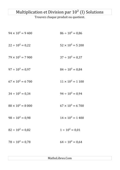 Multiplication et division de nombres entiers par 10<sup>2</sup> (I) page 2
