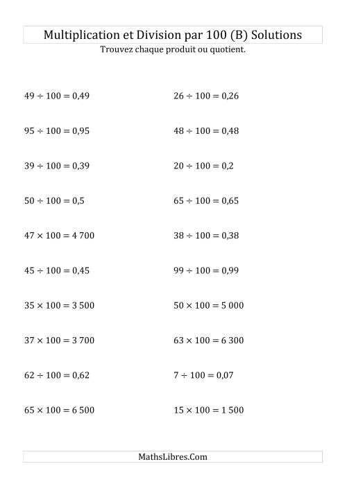 Multiplication et division de nombres entiers par 100 (B) page 2