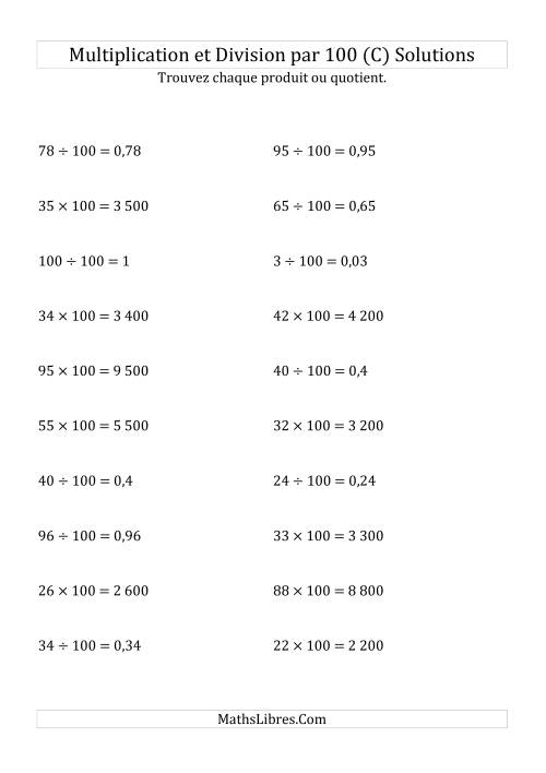 Multiplication et division de nombres entiers par 100 (C) page 2