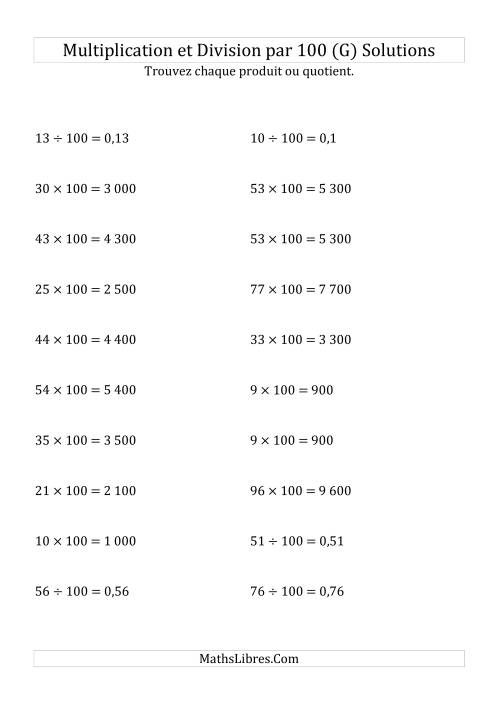 Multiplication et division de nombres entiers par 100 (G) page 2