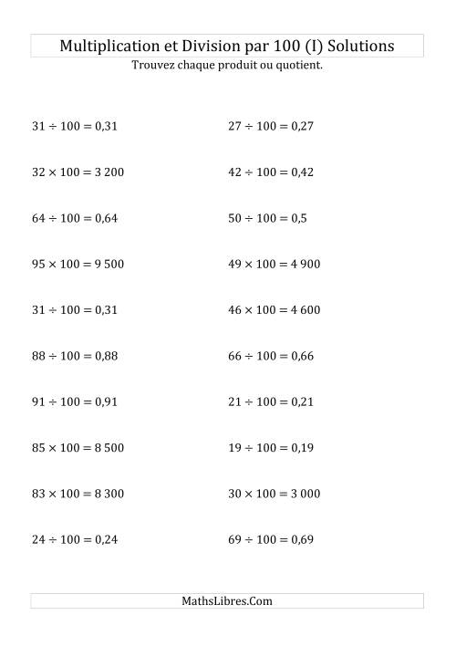 Multiplication et division de nombres entiers par 100 (I) page 2