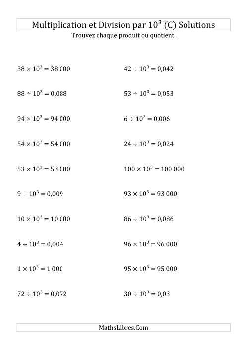 Multiplication et division de nombres entiers par 10<sup>3</sup> (C) page 2