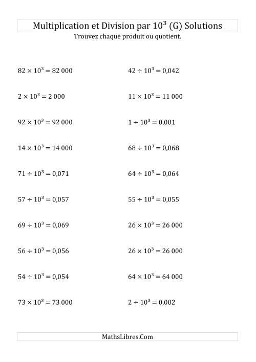 Multiplication et division de nombres entiers par 10<sup>3</sup> (G) page 2