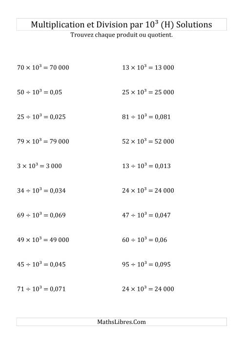 Multiplication et division de nombres entiers par 10<sup>3</sup> (H) page 2