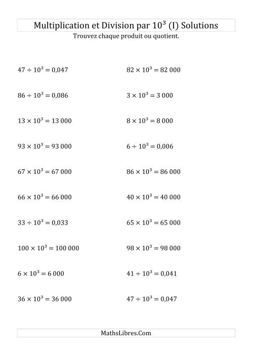 Multiplication et division de nombres entiers par 10<sup>3</sup> (I) page 2