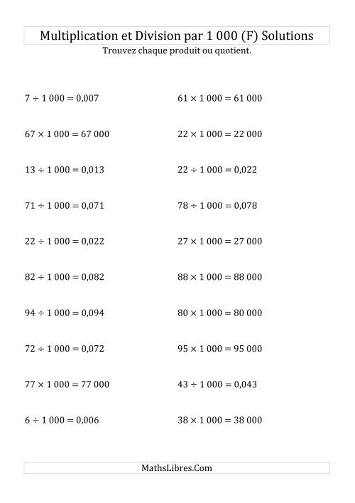 Multiplication et division de nombres entiers par 1000 (F) page 2