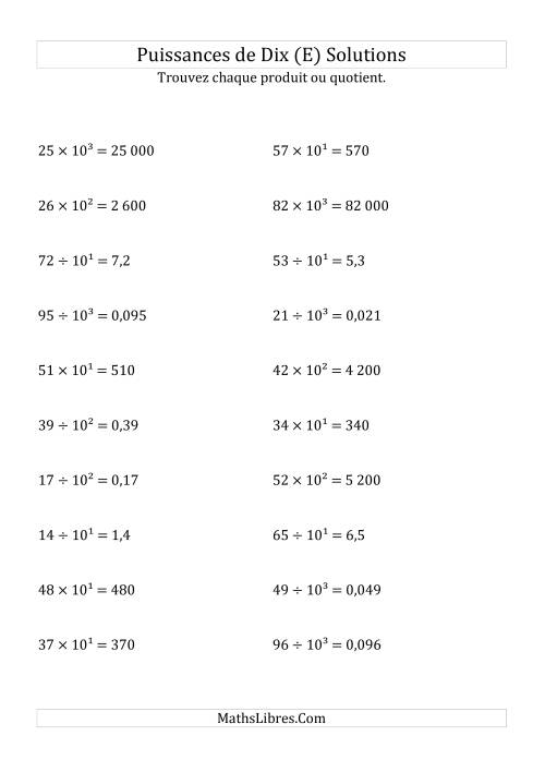 Multiplication et division de nombres entiers par puissances positives de dix (forme exposant) (E) page 2