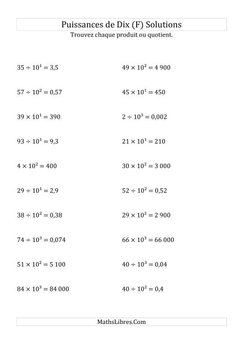 Multiplication et division de nombres entiers par puissances positives de dix (forme exposant) (F) page 2