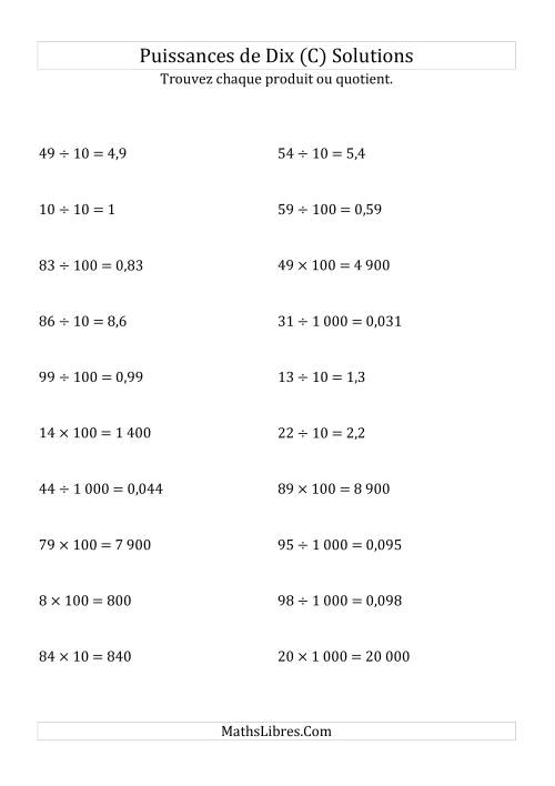 Multiplication et division de nombres entiers par puissances positives de dix (forme standard) (C) page 2
