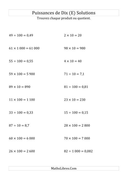 Multiplication et division de nombres entiers par puissances positives de dix (forme standard) (E) page 2