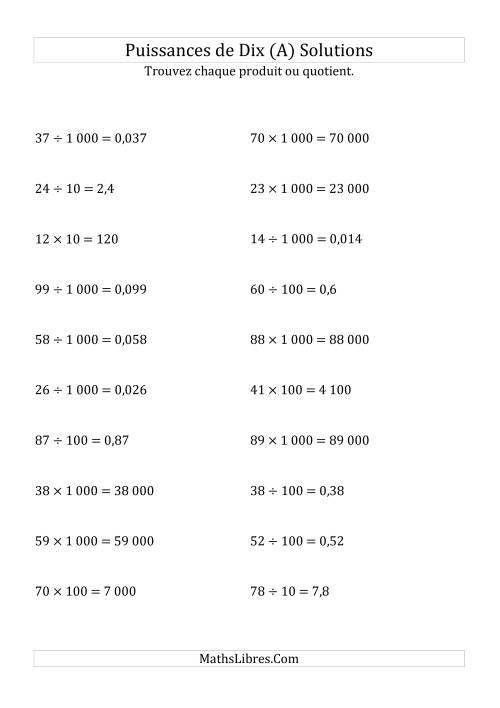 Multiplication et division de nombres entiers par puissances positives de dix (forme standard) (Tout) page 2