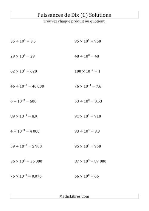 Multiplication et division de nombres entiers par puissances de dix (forme exposant) (C) page 2