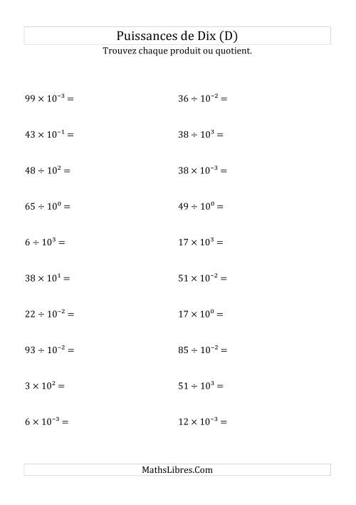 Multiplication et division de nombres entiers par puissances de dix (forme exposant) (D)