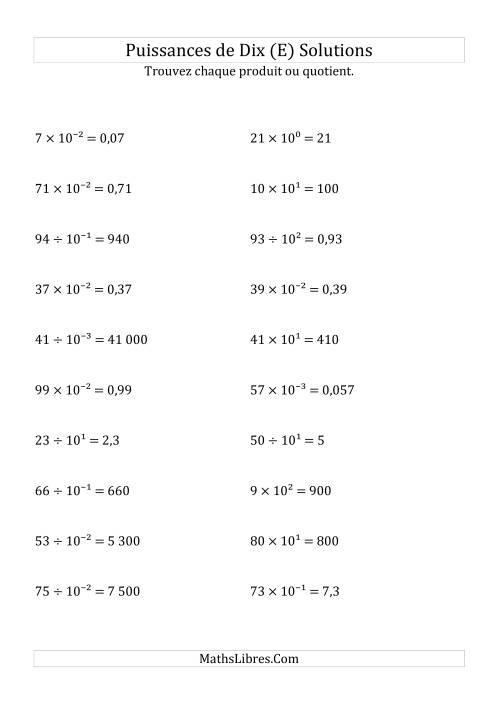 Multiplication et division de nombres entiers par puissances de dix (forme exposant) (E) page 2