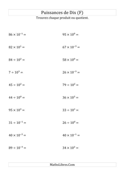 Multiplication et division de nombres entiers par puissances de dix (forme exposant) (F)