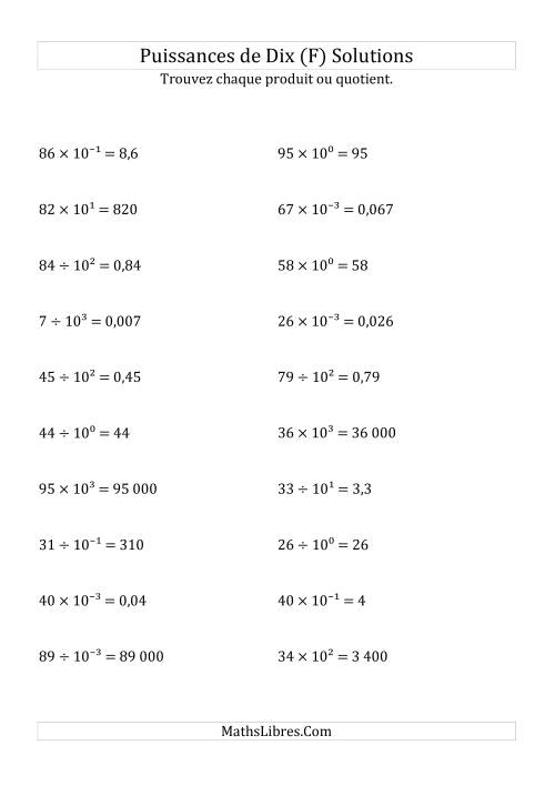 Multiplication et division de nombres entiers par puissances de dix (forme exposant) (F) page 2