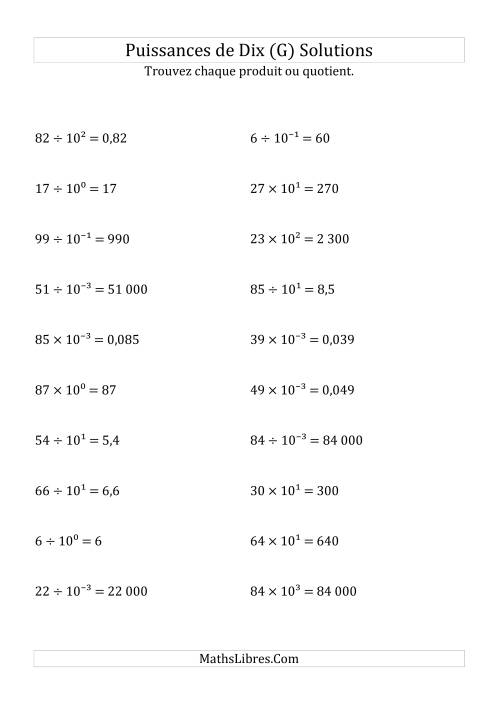 Multiplication et division de nombres entiers par puissances de dix (forme exposant) (G) page 2