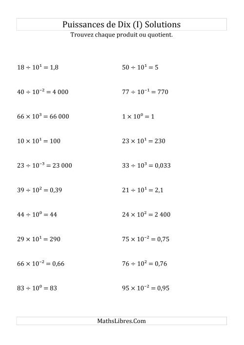 Multiplication et division de nombres entiers par puissances de dix (forme exposant) (I) page 2